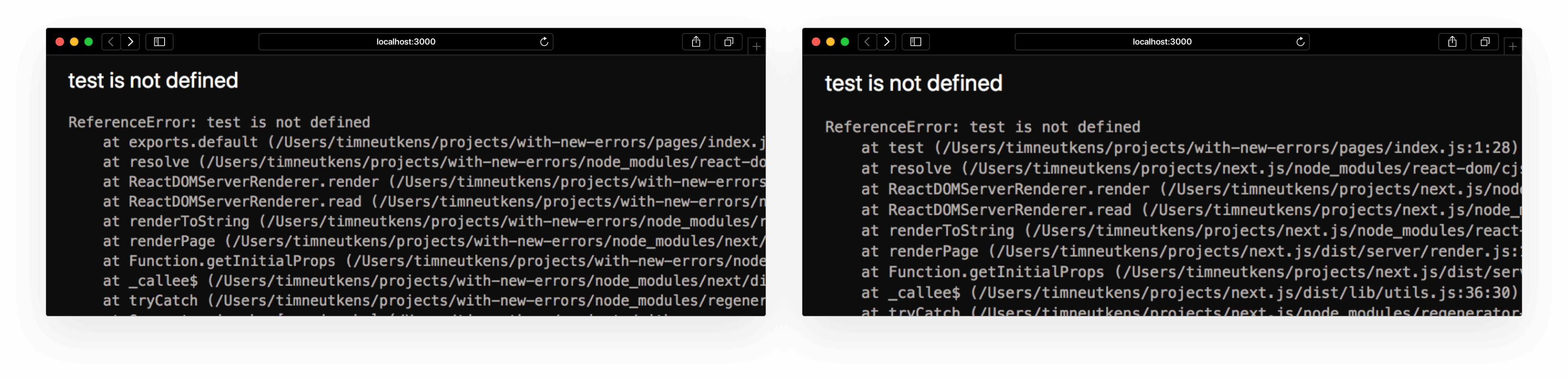 Errors now show the correct line, file and function name