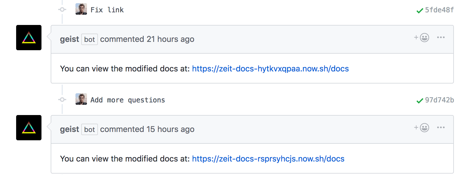 Every time a change happens inside a PR our bot automatically deploys it