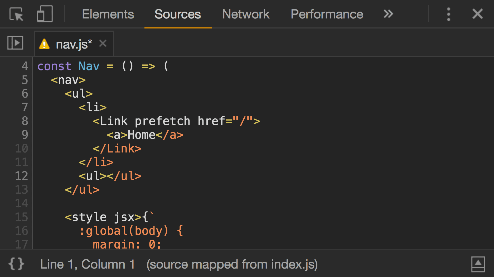 The source code is shown in the sources panel